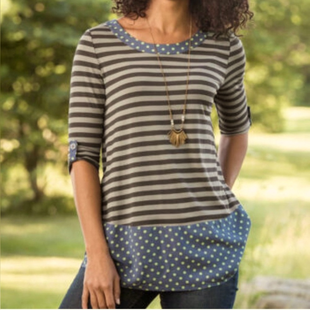 XL Matilda Jane Let’s Get Lost Blue and Purple Polka Dot Shirt